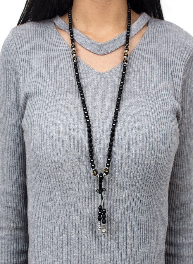 PWMENLK 6mm 108 Mala Beads Bracelet Meditation Necklace Obsidian Beaded Prayer Buddhist Healing Stone Tiger Eye Jewelry(om mani Padme hum) - Image 5